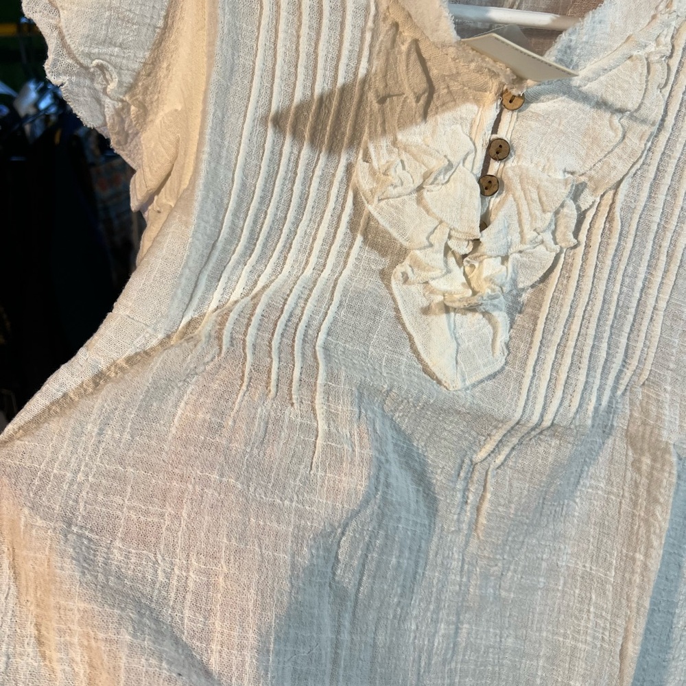 By Together Cream Ruffled Tie Front Blouse - Picture 3 of 4